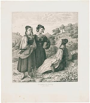 Drei Mädchen aus Goßfelden bei Marburg in ihrer Tracht (Hinterländer Tracht).