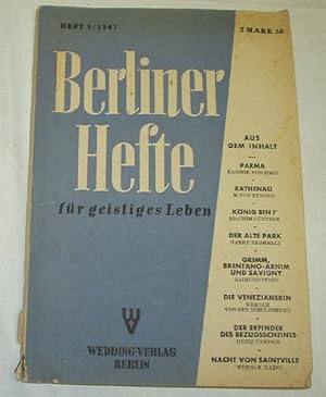 Bild des Verkufers fr Berliner Hefte fr geistiges Leben Heft 9/1947 zum Verkauf von Versandhandel fr Sammler