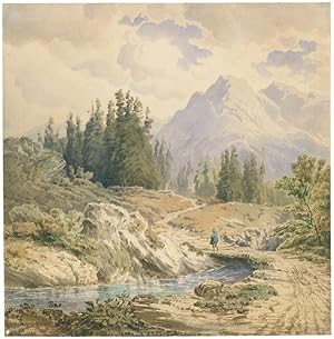 Bild des Verkufers fr Hochgebirgslandschaft mit einem Bach im Vordergrund. zum Verkauf von Galerie Joseph Fach GmbH