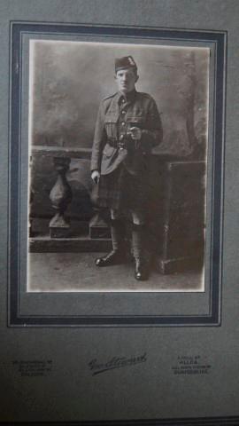 Glasgow Highladers. Vintage Photograph of a Highlander Wearing Khaki Service dress Jacket with Kilt.