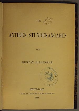 Imagen del vendedor de Die antiken Stundenangaben. a la venta por Der Buchfreund