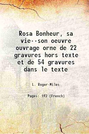Seller image for Rosa Bonheur, sa vie--son oeuvre ouvrage orne de 22 gravures hors texte et de 54 gravures dans le texte 1900 for sale by Gyan Books Pvt. Ltd.