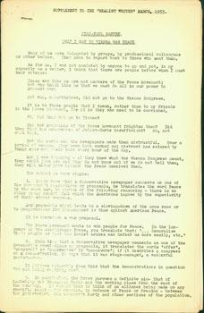 Imagen del vendedor de Supplement to The Realist Writer, No. 5, March 1953. Jean-Paul Sartre. What I Saw In Vienna Was Peace. a la venta por Wittenborn Art Books