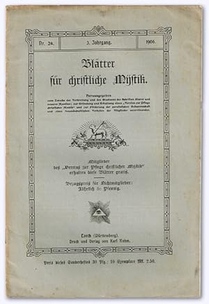 Blätter für christliche Mystik. 3. Jhg. 1906, Nr. 2a [von 4]. Herausgegeben zum Zwecke der Verbre...