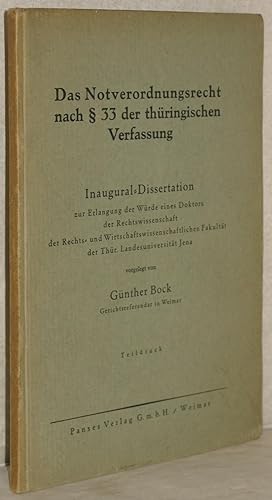Das Notverordnungsrecht nach § 33 der thüringischen Verfassung. Inaugural-Dissertation zur Erlang...