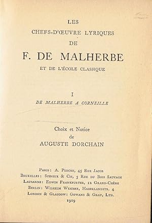 Seller image for Les Chefs - D'Oeuvres Lyriques de l'cole classique. Tomo I. DE MALHERBE A CORNEILLE. for sale by Librera Torren de Rueda