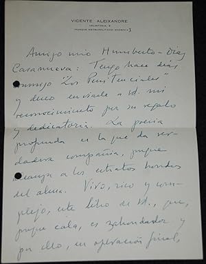 SOBRE CON CARTA MANUSCRITA ENVIADA AL POETA CHILENO HUMBERTO DIAZ CASANUEVA