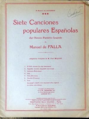 Siete canciones populares Españolas. Adaption française de M. Paul Milliet. Le recueil complet, v...