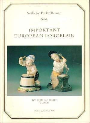 (Auktions-) Catalogue of important European Porcelain. Friday, May 22nd 1981.