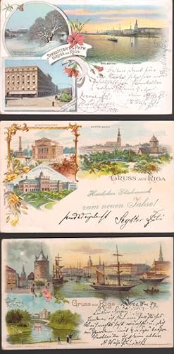 3 Ansichtskarten von Riga: Gruß aus Riga. Mehrbildkarten.