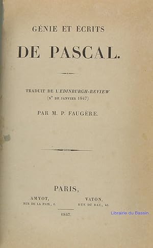 Bild des Verkufers fr Gnie et crits de Pascal zum Verkauf von Librairie du Bassin