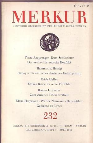 Bild des Verkufers fr Merkur. Deutsche Zeitschrift fr europisches Denken. Nr. 232, XXI. Jahrgang, Heft 7, Juli 1967 zum Verkauf von Graphem. Kunst- und Buchantiquariat