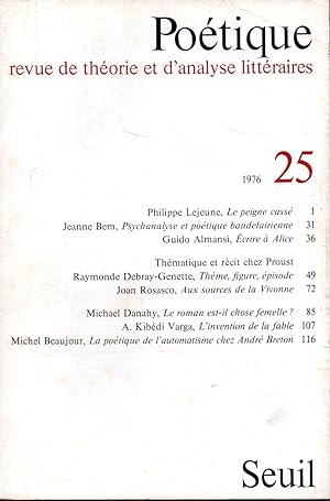 POETIQUE Nr. 25, Revue de théorie et d'analyse littéraires
