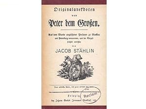 Bild des Verkufers fr Reclamsammlung "Belletristik". 6 Titel. 1.) Jacob Sthlin: Originalanekdoten von Peter dem Groen, Aus dem Munde angesehener Personen zu Moskau und Petersburg vernommen, und der Vergangenheit entrissen von Jacob Sthlin, hrsg. und Bearbeitung des Textes von Ulf Lehmann 2.) Isaak Bashevis Singer: Der Fatalist, Aus dem Englischen und Jiddischen herausgegeben und kommentiert von Jrgen Rennert, 1. Auflage/1980 3.) Komm, Trost der Nacht, o Nachtigall, Deutsche Gedichte aus dem 17. Jahrhundert, hrsg. von Horst Hartmann, 1. Auflage/1977 4.) Aryo Menak heiratet eine Himmelsfee, Mrchen und Volkserzhlungen aus Indonesien, 3. Auflage/1989 5.) Zeitverkrzer, Deutsche Anekdoten aus fnf Jahrhunderten, Hrsg. Achim Roscher 6.) Lew Nikolajewitsch Tolstoi: Frhe Erzhlungen zum Verkauf von Agrotinas VersandHandel