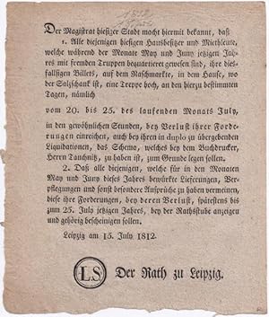 Bekanntmachung "Der Rath zu Leipzig . am 15. July 1812."