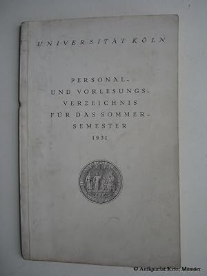 Personal- und Vorlesungsverzeichnis für das Sommer-Semester 1931
