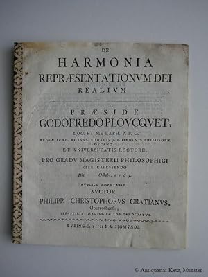 Immagine del venditore per De harmonia repraesentationum Dei. venduto da Antiquariat Hans-Jrgen Ketz