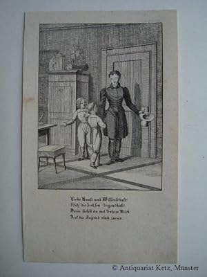 "Unterricht durch den Privatlehrer" - Federlithographie. Bildgröße: 12,5 x 9,5 cm.