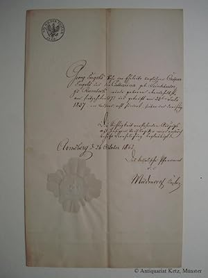 Geburts- und Taufbestätigung für Georg Engels. Deutsche Handschrift auf Papier mit papiergedeckte...