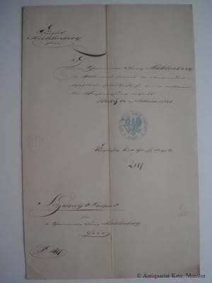 Heirats-Consens für den Schreinermeister Franz Mühlenberg aus Soest. Deutsche Handschrift auf Pap...