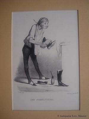 "Der Stiefelputzer" - Lithographien von F. Elias bei Pobuda. Bildgröße: ca. 18 x 12cm.