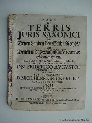 De terris iuris Saxonici, Von Denen Landen des Sächs. Rechts, und Denen in das sächsische Vicaria...