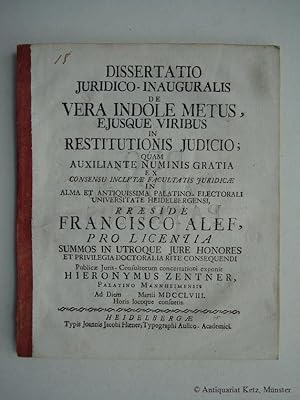 Seller image for Dissertatio Juridico-inaugualis de vera indole metus eiusque viribus in restitutionis iudicio. for sale by Antiquariat Hans-Jrgen Ketz