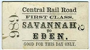Georgia Railroad ticket for the line torn up by Sherman's troops during the Civil War. "Central R...