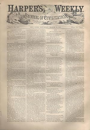Seller image for Harper's Weekly: Journal of Civilization: Vol. 1, No. 11: March 14, 1857 for sale by Dorley House Books, Inc.