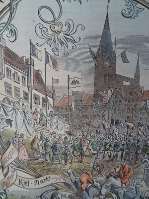 Seller image for Die neunte Versammlung der Deutschen Kunstgenossenschaft in Kiel vom 17. bis 21. Juli. Kolorierter Holzstich von R. Koch, um 1870. 35 x 24 cm. for sale by Antiquariat Daniel Schramm e.K.