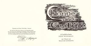 Seller image for Monde und Geschpfe. 12 Farbholzschnitte mit Versen von Wilhelm Lehmann. for sale by Antiquariat Les-art