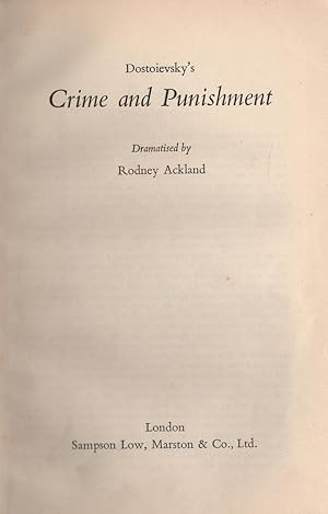 Imagen del vendedor de Dostoievsky's Crime and Punishment Dramatised by Rodney Ackland a la venta por Mr Pickwick's Fine Old Books