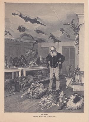 Der Zoologe, Holzstich um 1880 von G. Heuer und Kirmse X.A. nach dem Gemälde von Fritz Werner. Bl...