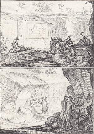 Archäologe, Darstellung archäologischer Vorgänge. Kupferstich um 1780 aus dem Umkreis von Daniel ...