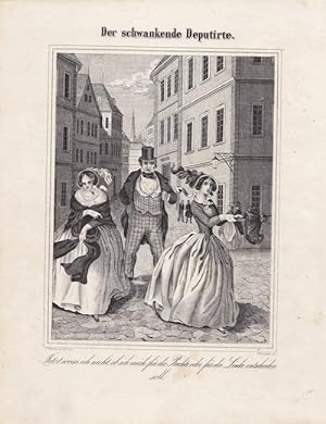 Politiker, Der schwankende Deputirte. Holzstich um 1840 von J. Wopalensky, Prag C.W. Medaur & Co....