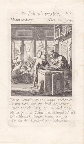 De Schoolmeester, Lehrer. Kupferstich aus dem Jahre 1704 von Jan Luyken (1649-1712). Blattgröße: ...