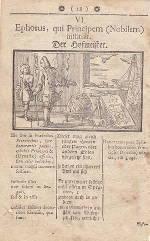 Ephorus, qui Principem (Nobilem) instituit, Der Hofmeister, Privatlehrer. Holzschnitt um 1750. Bl...