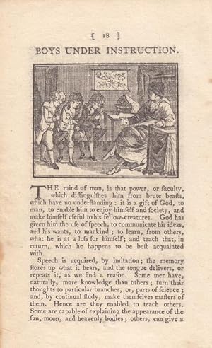 Lehrer, Boys under instruction. Holzschnitt um 1790. Blattgröße: 17 x 9,6 cm. reine Bildgröße: 5 ...