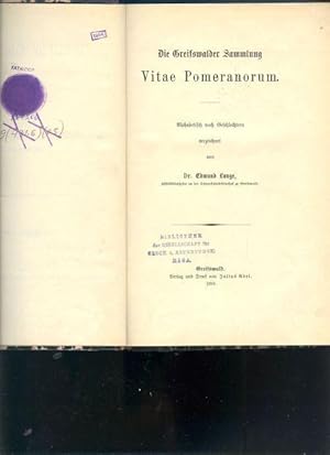 Bild des Verkufers fr Die Greifswalder Sammlung Vitae Pomeranorum Baltische Studien Erste Folge Ergnzungsband zum Verkauf von Windau Antiquariat