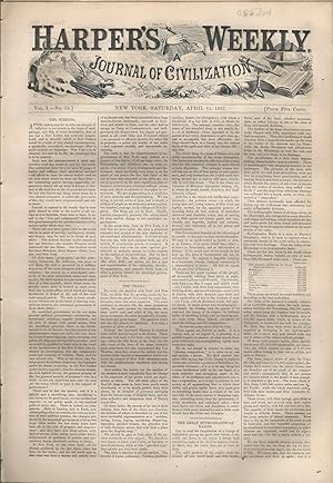 Seller image for Harper's Weekly: Journal of Civilization: Vol. 1, No. 15: April 11, 1857 for sale by Dorley House Books, Inc.