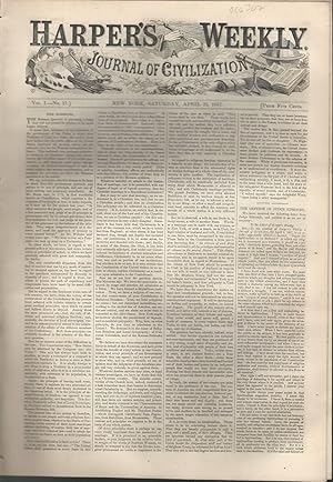 Seller image for Harper's Weekly: Journal of Civilization: Vol. 1, No. 17: April 25, 1857 for sale by Dorley House Books, Inc.