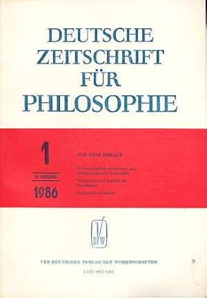 Bild des Verkufers fr Deutsche Zeitschrift fr Philosophie. 34. Jg., Heft 1, 1986. Mit Brigitte Winterfeld und Ingrid Hoppe. zum Verkauf von Fundus-Online GbR Borkert Schwarz Zerfa