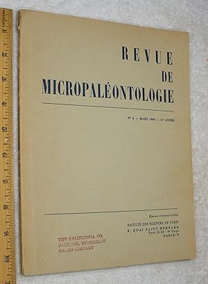 Seller image for Revue de Micropaleontologie; Vol II, No 4, Mars 1969 for sale by Dilly Dally