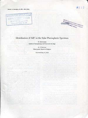 Imagen del vendedor de Identification of SiH+ in the Solar Photospheric Spectrum. a la venta por Antiquariat am Flughafen