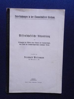 Bild des Verkufers fr Untersuchungen in der Stammschferei Kerkow. Wissenschaftliche Abhandlungen zur Erlangung der Wrde eines Doktors der Landwirtschaft dem Senat der Landwirtschaftlichen Hochschule Berlin vorgelegt. zum Verkauf von Antiquariat Klabund Wien