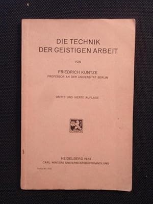 Bild des Verkufers fr Die Technik der geistigen Arbeit. zum Verkauf von Antiquariat Klabund Wien