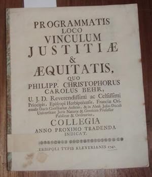 Programmatis Loco Vinculum Justitiae & Aequitatis.