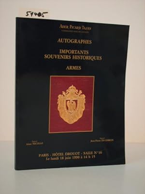 Bild des Verkufers fr Autographes - Importants Souvenirs Historiques - Armes. Auktion in Paris, Hotel Drouot, 18.6.1990. zum Verkauf von Kunstantiquariat Rolf Brehmer