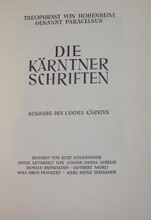 Seller image for Die Krntner Schriften. Ausgabe des Landes Krnten. Besorgt von Kurt Goldammer unter Mitarbeit von Johann Daniel Achelis, Donald Brinkmann, Gotbert Moro, Will-Erich Peuckert, Karl-Heinz Weimann. for sale by Kunstantiquariat Rolf Brehmer