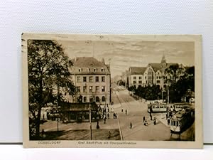 seltene AK Düsseldorf, Graf Adolf-Olatz mit Oberpostdirektion; mit Straßenbahnen und Passanten